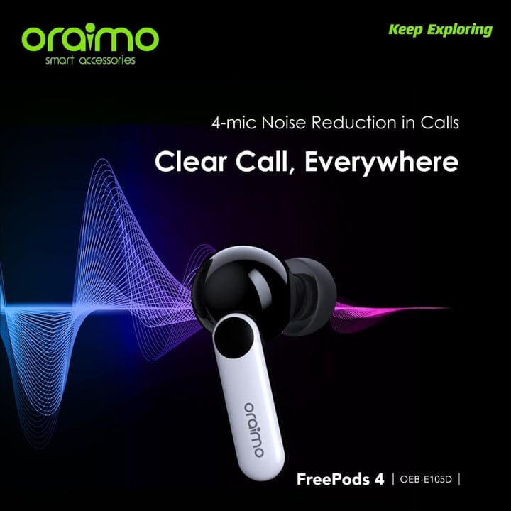 Oraimo OEB-E105D FreePods 4 ANC True Wireless Earbuds. ⭐⭐⭐⭐⭐(4.9/5)