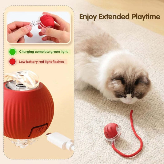 Automatic Rolling Cat Ball Toy, 2-Speed Modes, Teasing Tail & Bell Charm, Interactive Self Play Chasing Silicone Ball Toy for Indoor Cats ⭐⭐⭐⭐⭐ (4.7/5)