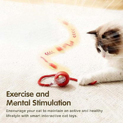 Automatic Rolling Cat Ball Toy, 2-Speed Modes, Teasing Tail & Bell Charm, Interactive Self Play Chasing Silicone Ball Toy for Indoor Cats ⭐⭐⭐⭐⭐ (4.7/5)